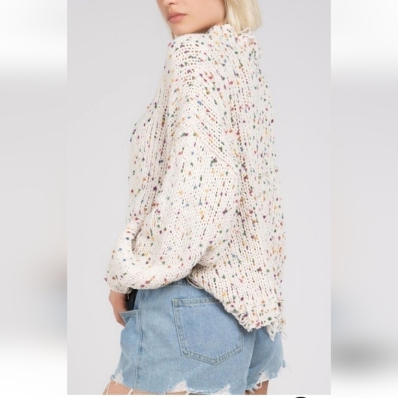Pol - Distressed Knit Confetti Sweater In White Multi - Picture 2 of 3